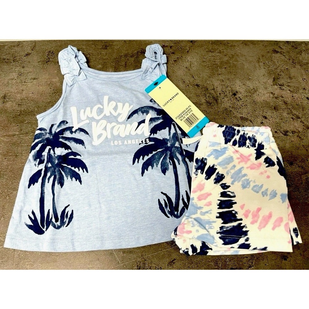 Lucky Brand Little Girl's Size 4‎ 2-Pc Outfit Set Tank Top Shorts Blue Tie Dye